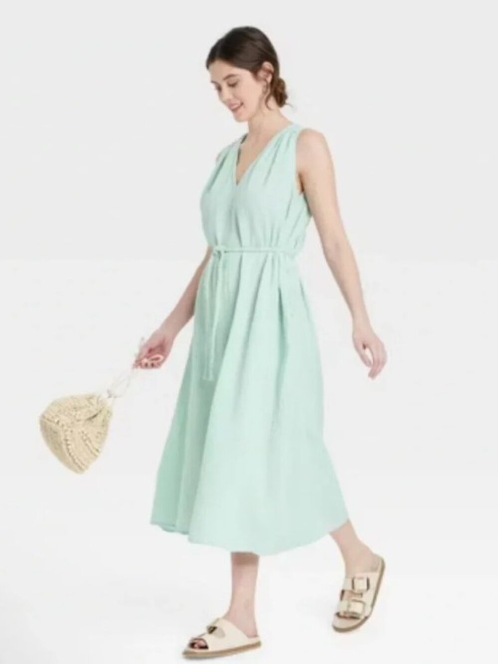 Universal Thread Light Green Gauzy Sleeveless A Line Midi Braided Belt NWT XL - Picture 3 of 3